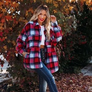 Augusta Pocketed Plaid Teddy Jacket
